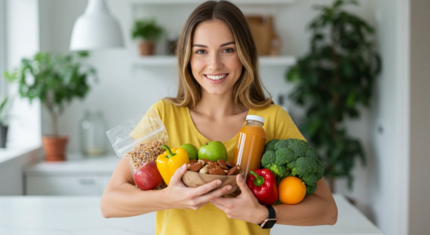 Mulher comendo alimentos que equilibram hormônios femininos